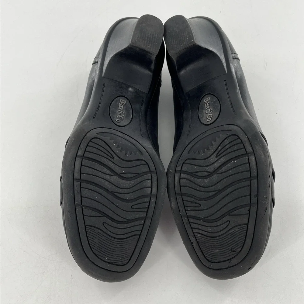 G H Bass & Co Leather Pump Low Chunky Heel Womens 9 M Black Kitten Ruched Tenley